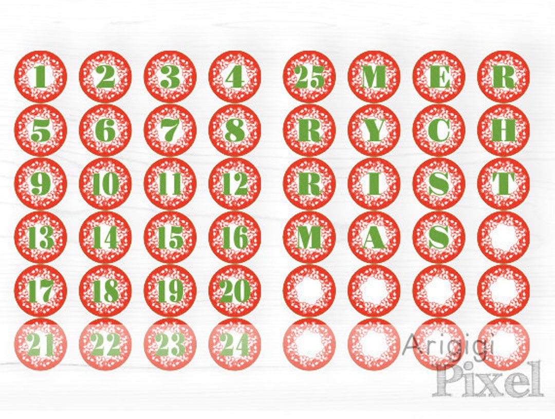 Printable Advent Calendar Numbers 1-25, Letters MERRY CHRISTMAS , Red ...