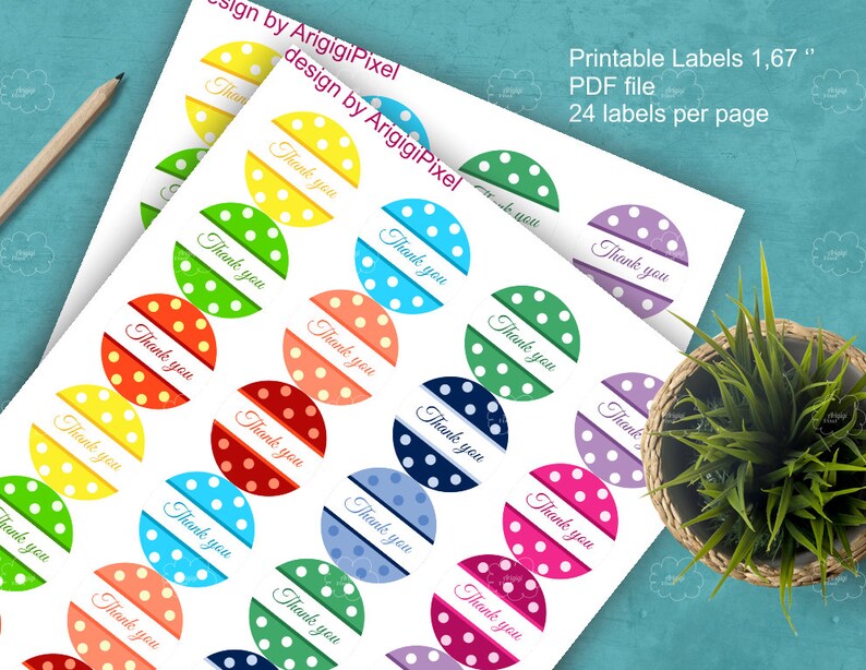 download polka dot stickers printable 1.67/'/' round label with thank you text birthday favor tags customize text yourself for wedding