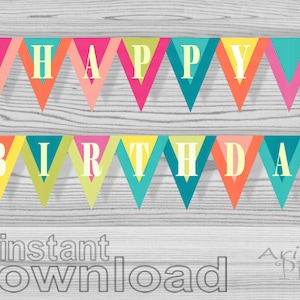 Happy Birthday Banner Printable Birthday Celebration Party Decoration ...