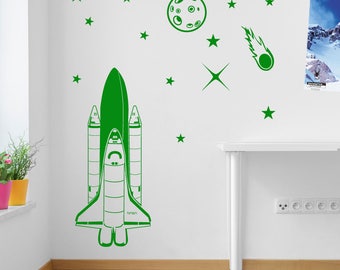 Rocket Planet Estrellas Meteor Space Pared Ventana Pegatinas Calcomanías Niños Decoración A139