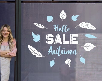 Hello Autumn Sale Greetings Vinyls Shop Window Display Wall Decals Stickers S38
