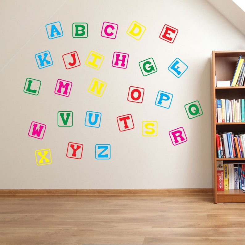 Block Alphabet 2 Wall Stickers Kids Nursery Play Room Home Art Decoration Children Decals Removable Handmade School Bedrooms Bright Vc A131