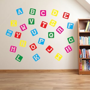 Block Alphabet Wall Stickers Kids Nursery Play Room Home Art Decoration ...