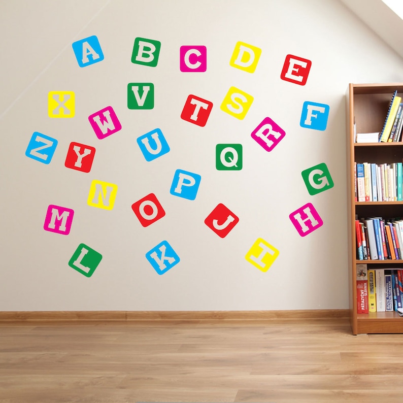 Block Alphabet Wall Stickers Kids Nursery Play Room Home Art Decoration Children Decals Removable Handmade School Bedrooms Bright Vc A130