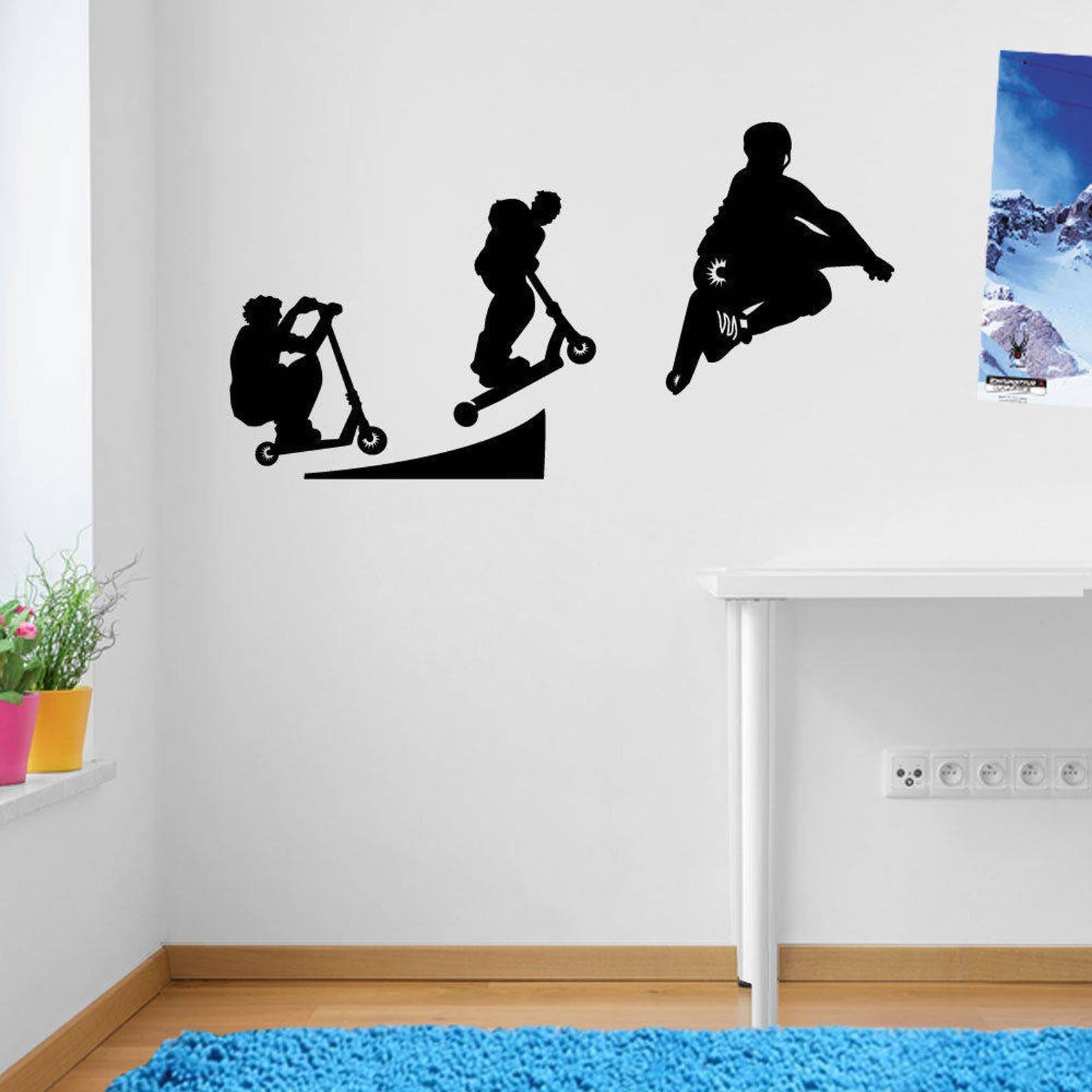 Skating Ramp Sticker Stunt Scooter Ramp Jump Kids Style Children Street Wall Stickers Decals ...