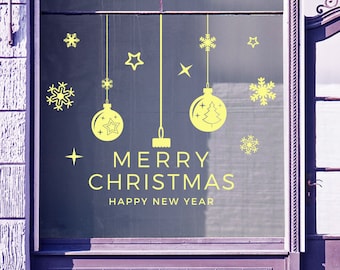 Merry Christmas Xmas Santa Display Snow Flake Window Vintage Decals Stickers B10