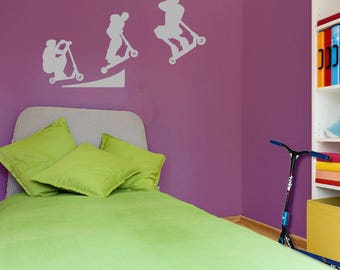 Stunt Scooter Ramp Jump Kids Style Children Street Wall Stickers Decals A108