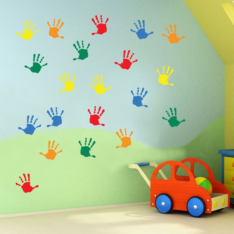 kids hand prints wall stickers kids nursery play room home art | etsy