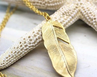 Gold Feather Necklace - Gold Feather, Feather Necklace, Angels