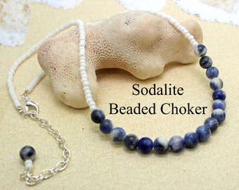 SODALITE Beaded Choker / Healing Crystals / Calming / Gemstone Choker / Beaded Choker / Sodalite