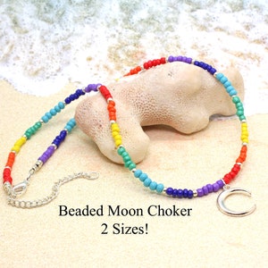 Beaded Rainbow Choker with Moon / Rainbow Necklace / Chakra Colors / LGBTQ Jewelry / Moon Goddess Necklace image 1
