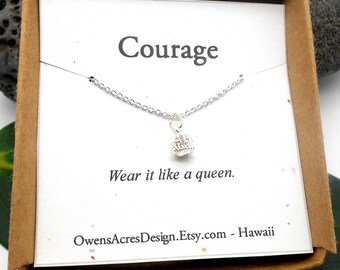 Courage Necklace, Minimalist Necklace, Dainty, Tiny Necklace, Silver Crown Necklace, Courage, Queen, Strength