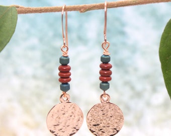 Textured Copper Disc Earrings / Copper Earrings / Textured Earrings / Rose Gold / Dangle Earrings / Disc Earrings