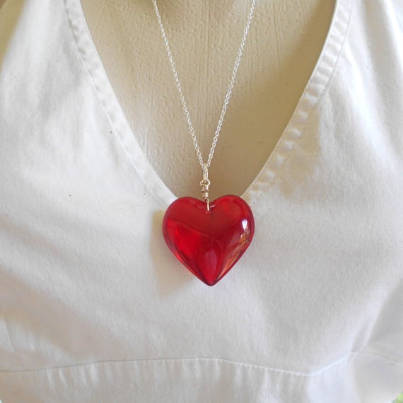 Necklace / RED Heart Glass Necklace / Heart / Love / - Etsy
