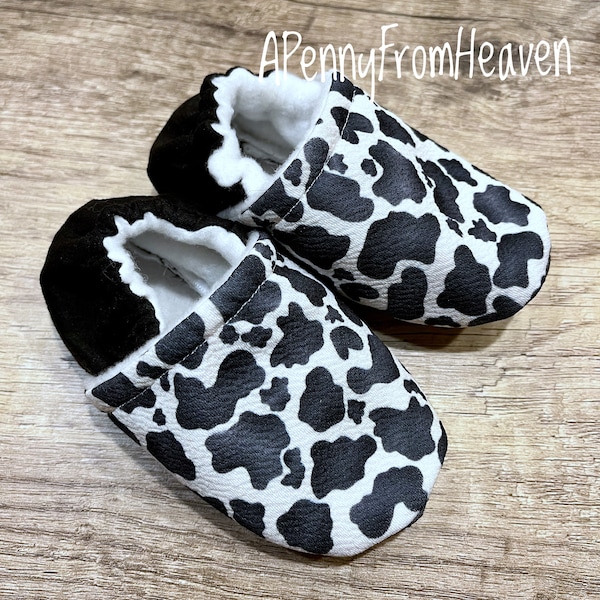 Cow Print Slippers | Cow Baby Shoes | Moccasins for Baby | Baby Shower Gift | Baby Slippers | Baby Mocs | Toddler Slippers | Cow Print Mocs