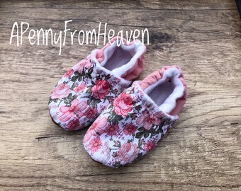 Vintage Floral | Pink Floral | Toddler Shoes | Baby Booties | Baby Slippers | Baby Mocs | Baby Shoes