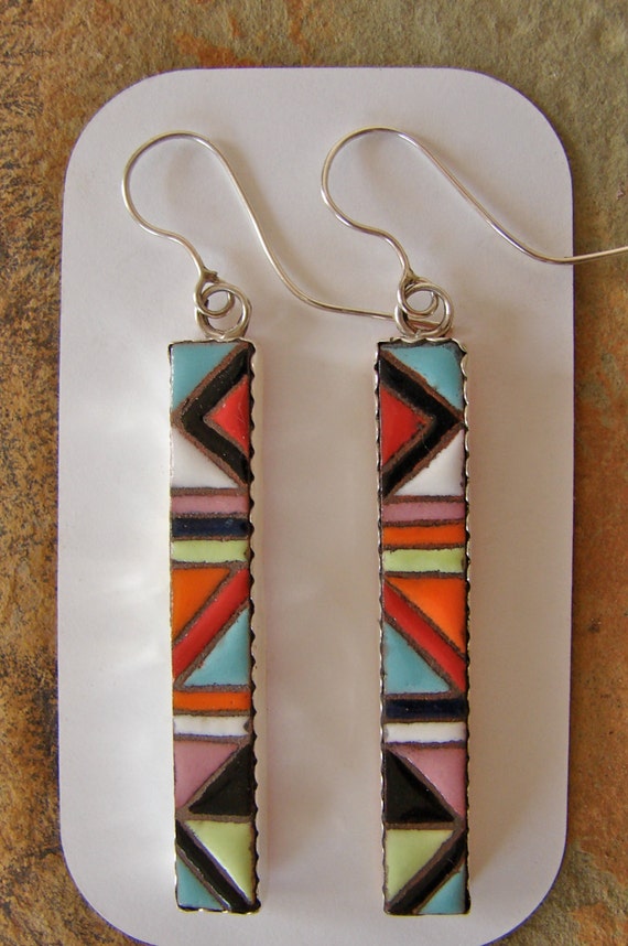 Items similar to Colorful Ceramic, Sterling Silver, Copper Earring