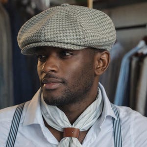 Brooklyn Slim Newsboy Cap Sage Houndstooth