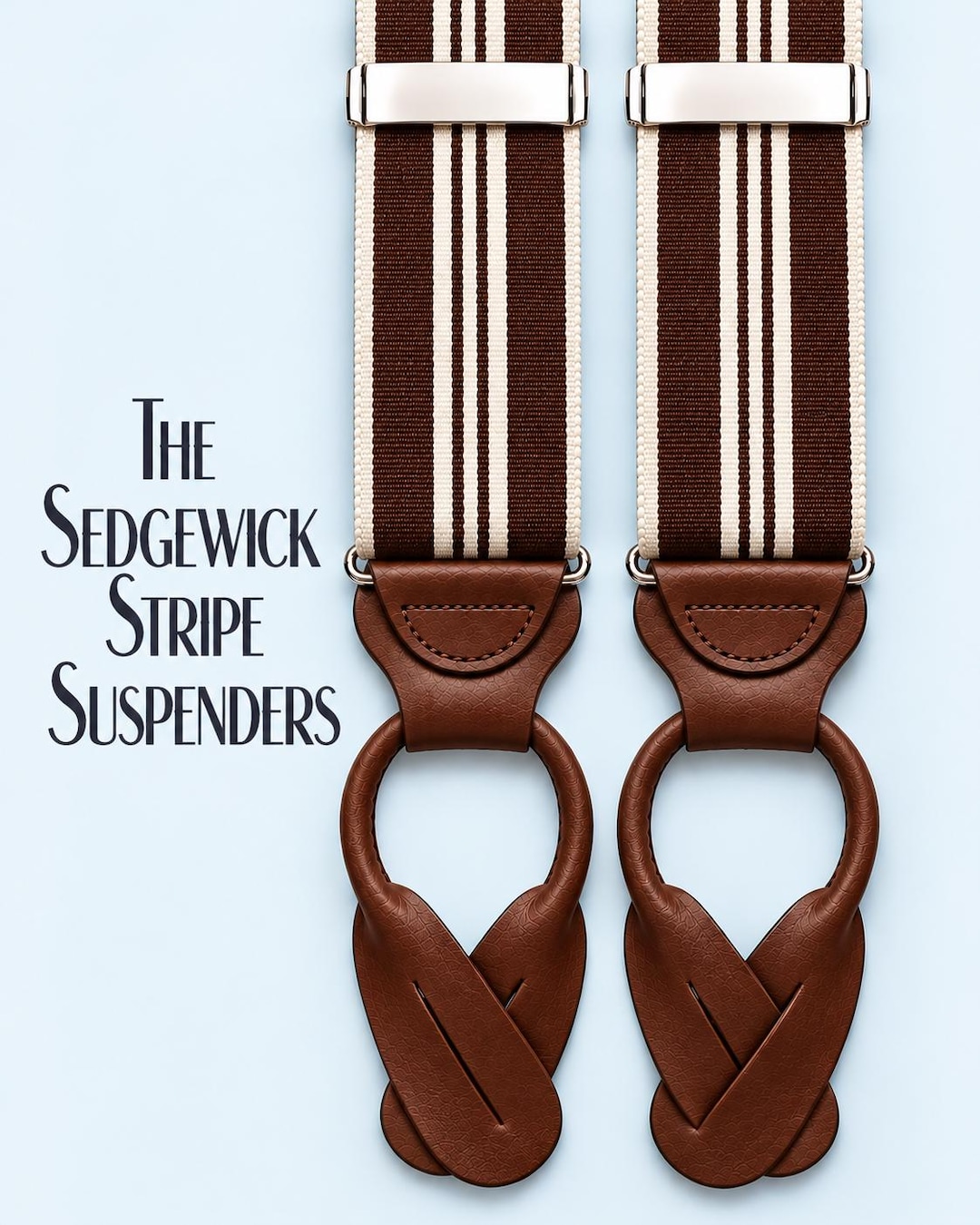 SEDGEWICK STRIPE SUSPENDERS - Brown With Vegetable Tanned Leather
