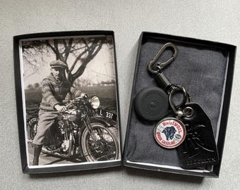 BRUINOIL KEYCHAIN - Durable Cowhide and Steel With Air tag holder Repeal Moto Club  Keychain