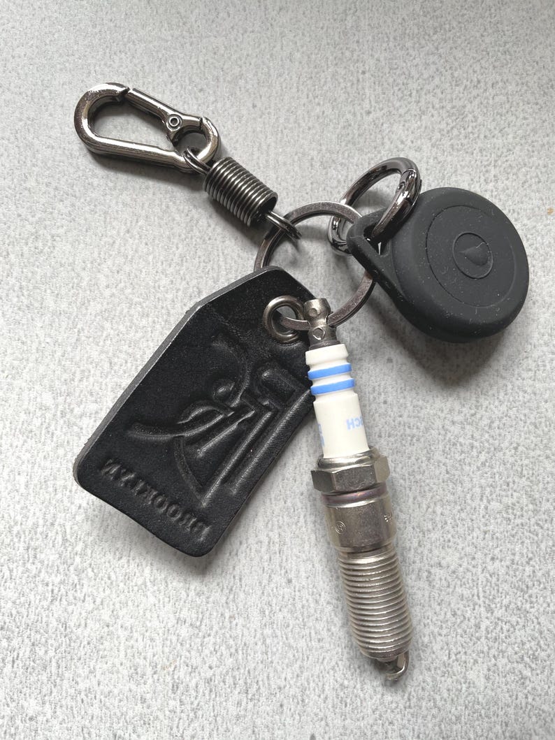 MOPAR Reclaimed SPARK PLUG Keychain - Durable Cowhide and Steel by Repeal Moto Club image 2