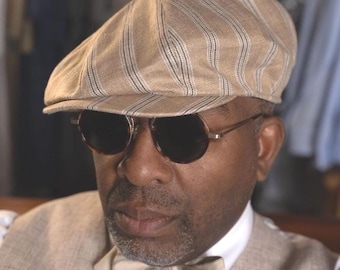 Brooklyn Slim Newsboy Cap Camel & Coffee Stripe
