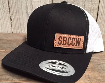 36 Custom Yupoong 6606 Retro Trucker Leather Patch Hats, Company Logo or Personal Design
