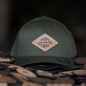 12 Custom Flexfit 6277 Twill Cap Leather Patch Hat, Fitted Cap Sizes S/M, L/XL, *XL/XXL, Company Logo, or Personal Design