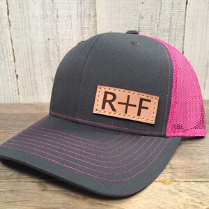 YOU + ME Custom Hat with Initials, Richardson 112 Leather Patch Hat, Personal Design