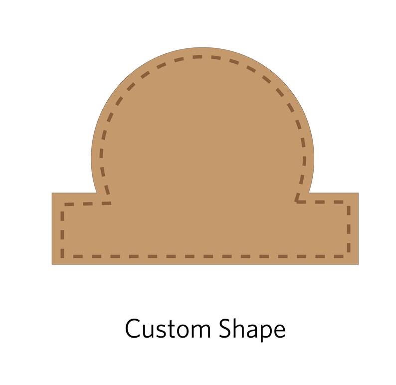 May include: A brown custom shape with a rounded top and a rectangular bottom. The shape has a dashed line border.