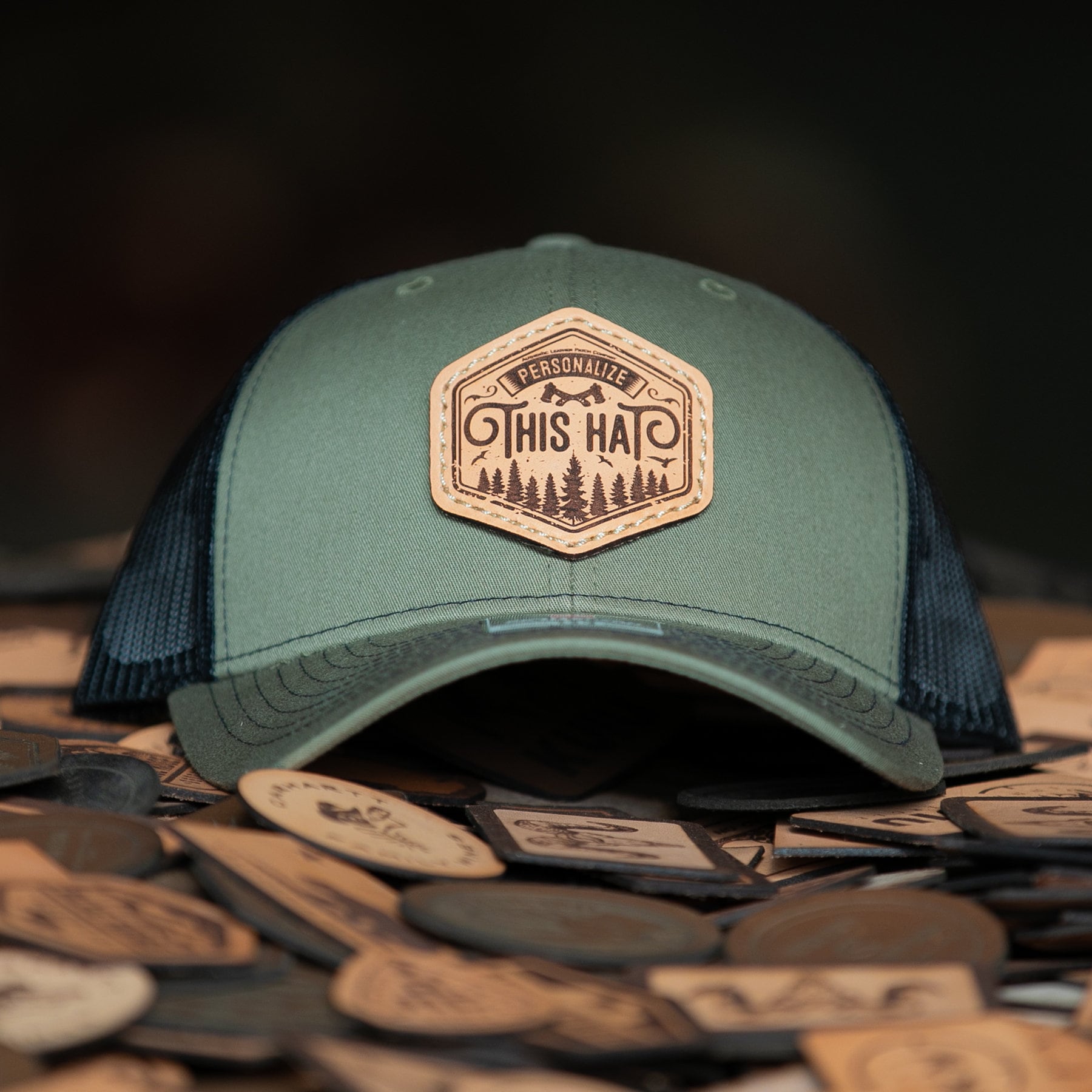 12 Custom Richardson 112s Leather Patch Hats, Company Logo
