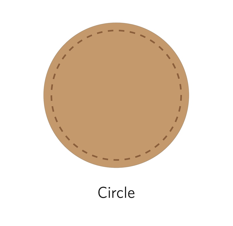 May include: A brown circle with a dashed line border. The word "Circle" is written below the circle.