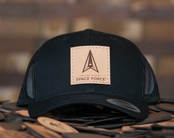 Officially Licensed US Space Force Full Logo Square Leather Patch Hat