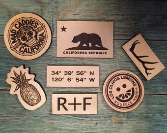 50 Laser Etched Leather Patches, Company Patches, Personalized Patches