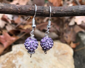 Purple Rhinestone Earrings, Sparkle Purple Earrings, Ball Earrings, Purple Earrings for Women, Lavender Jewelry & Gifts for Women