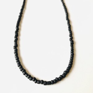 Matte Black Seed Bead Choker: Layering Beaded Necklace, Dainty Minimalist Jewelry