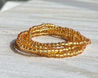 Gold Beaded Stretch Bracelets: Gold Seed Bead Bracelet Set, Handmade Minimalist Jewelry
