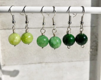 Green Dangle Beaded Earrings, Green Stone Earrings, Boho Mixed Color Jewelry, Festival Statement Jewelry Earrings for Women