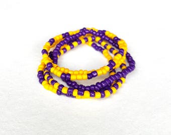 Game Day Bracelets School Spirit Team Color Purple Yellow Seed Bead Stretch Stackable Football Bracelet Fan Gift Set Athletic Event Tailgate