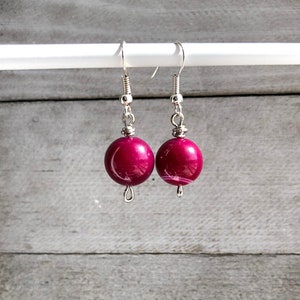 Pink dangle earrings, Colorful drop earrings, Bright bead earrings, Pink bead earrings, Handmade jewelry for women