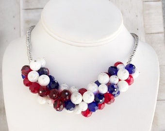 Red white and blue necklace, Patriotic necklace, 4th of July, Independence Day necklaces for Women, Fourth of July Patriotic gifts