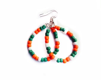 Game day earrings, Team earrings, School spirit earrings, School colors, Green Orange White, College colors game jewelry gift