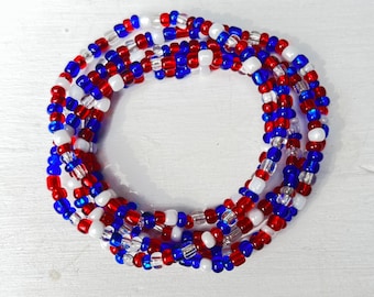 Red White Blue Seed Beaded Bracelets: 4th of July Patriotic Jewelry