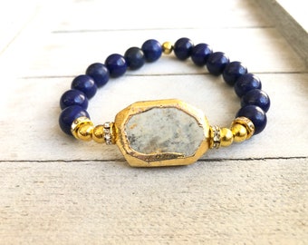 Dark blue bracelet, Stretch bead bracelet, Gemstone bracelet set, Stretch bracelet for Woman, Colorful jewelry set, Thinking of you gift