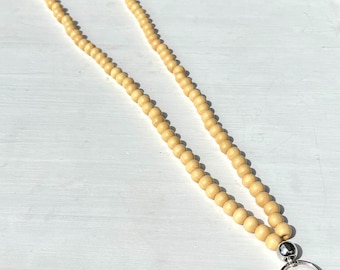 Personalized Wood Beaded Lanyard: Boho Teacher ID Badge Holder