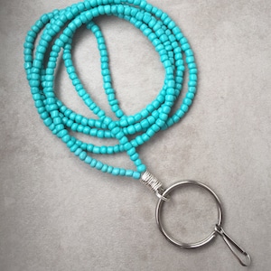 Turquoise Bead Lanyard with ID Holder, Breakaway Badge Lanyards, Cruise Lanyards, Badge Lanyards for Women, Lanyards for Badge ID