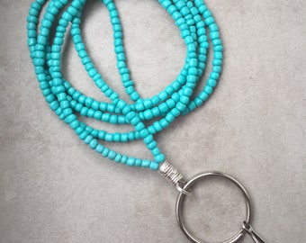 Turquoise Bead Lanyard with ID Holder, Breakaway Badge Lanyards, Cruise Lanyards, Badge Lanyards for Women, Lanyards for Badge ID