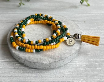 Team Spirit Bracelets Beaded Stack Game Day Jewelry for Women Green Yellow White Sports Bracelet School Colors Custom Gift for Graduate