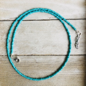 Turquoise Necklace, Tiny Bead Turquoise Necklace, Turquoise Seed Bead Necklace, Dainty Turqouise Choker, Turquoise Jewelry for Women