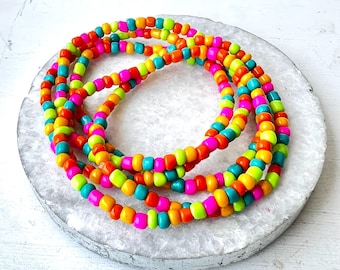 Colorful Summer Jewelry Stack  Seed Bead Bracelet Set Handmade Stretch Bracelets